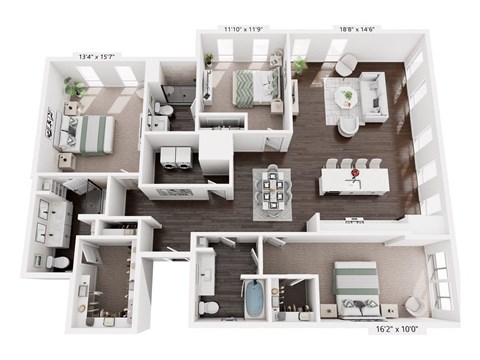 Floor plan for 3 beds, 3 baths, 1863 sqft